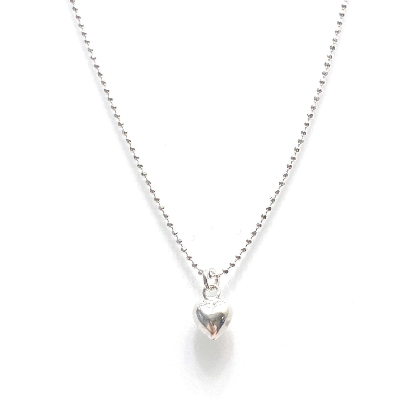Petite puffy heart necklace in sterling silver