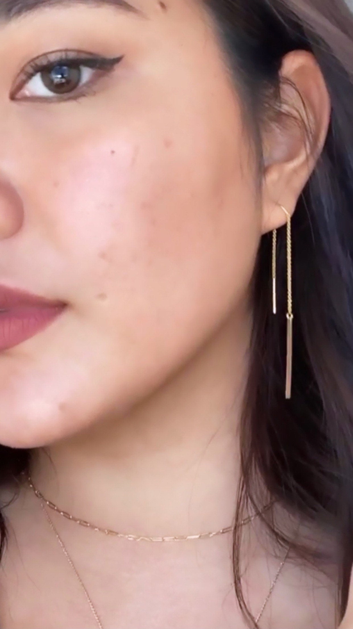 Fixed U threader earrings, minimalist bar (14K gold-filled)
