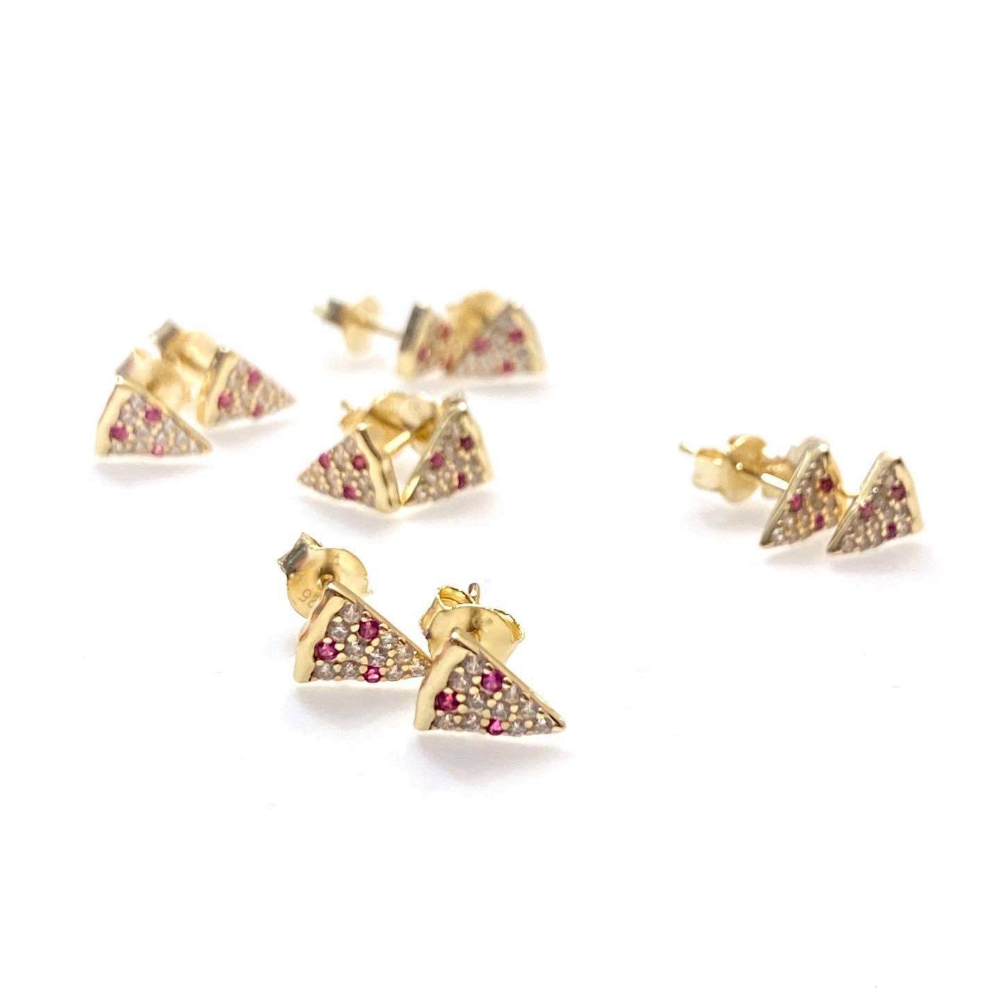 Pizza studs (gold plated sterling silver and cubic zirconia stones)