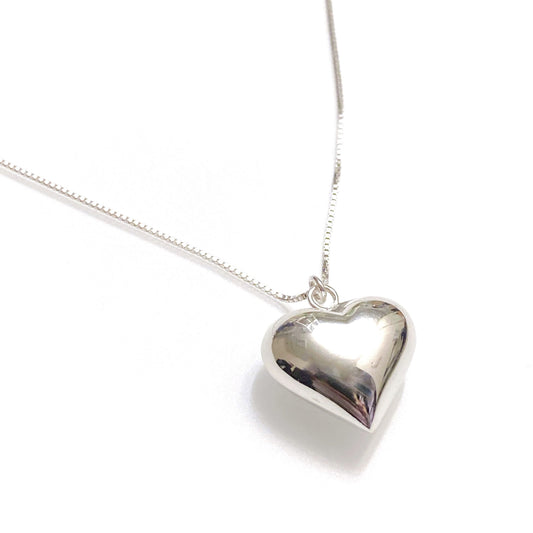 My big puffy heart necklace (sterling silver, long necklace)