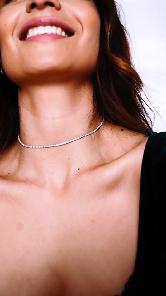 Dainty tennis choker necklace (gold plated and rhodium plated sterling silver)