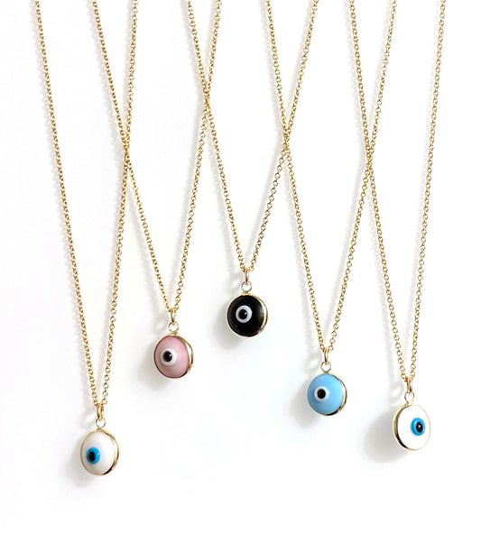 Good vibes only evil eye necklace (14K gold-filled and sterling silver)