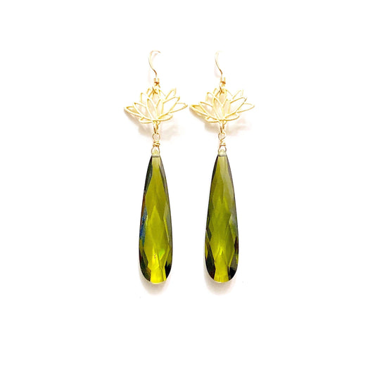 Olive lotus earrings