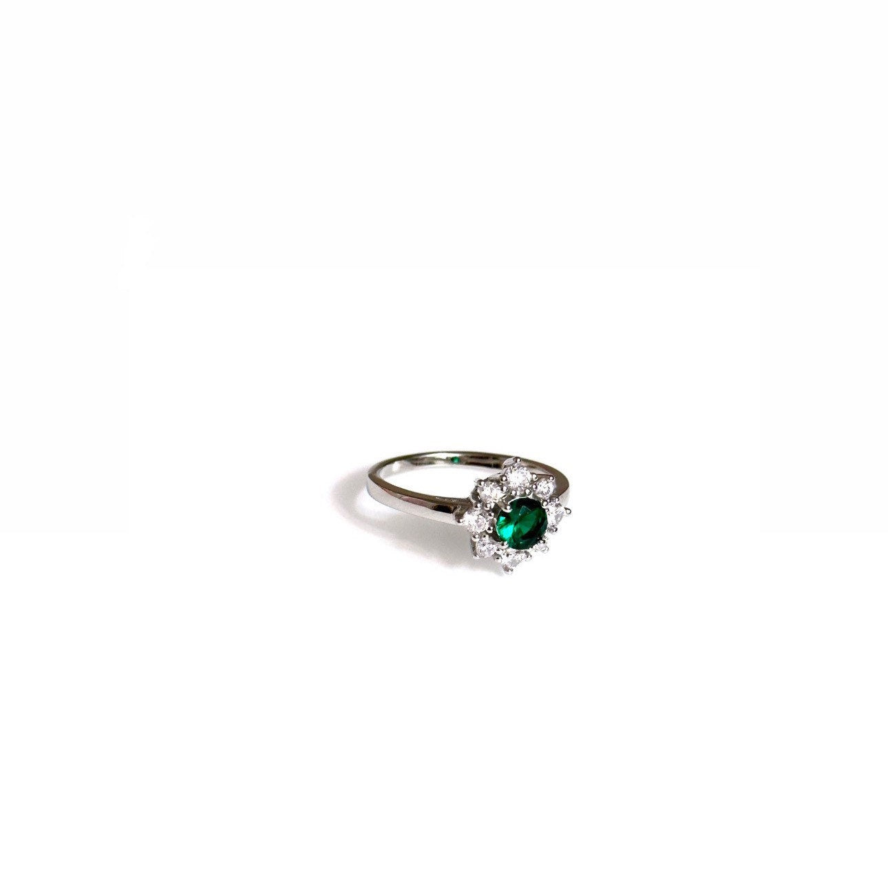 Green flower ring (sterling silver, cubic zirconia)