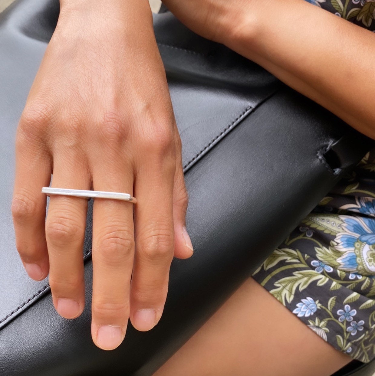 Minimalist bar ring sterling silver - on hand
