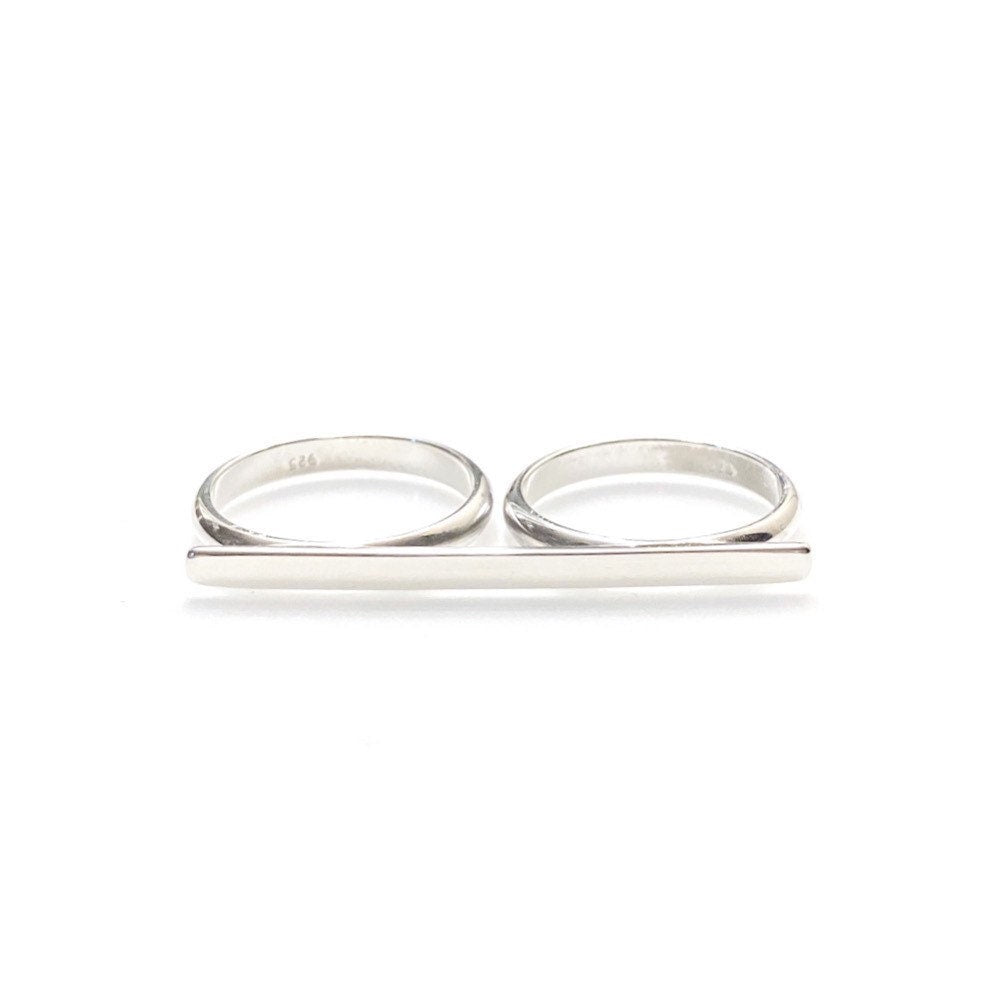 Minimalist bar ring sterling silver - front view

