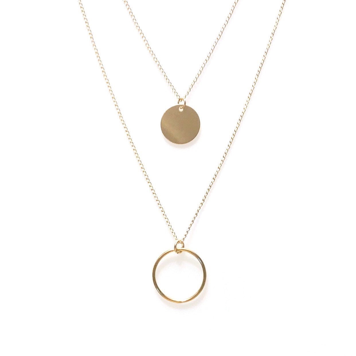 Perfect circle necklace layered with disc necklace