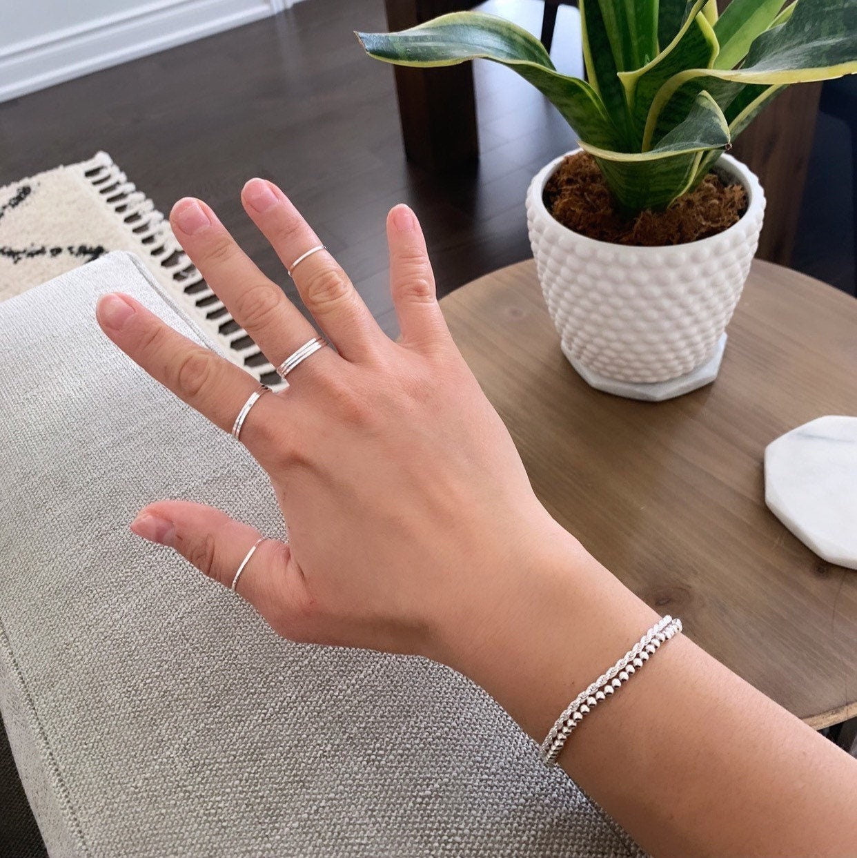 Rope chain bracelet sterling silver - on wrist
