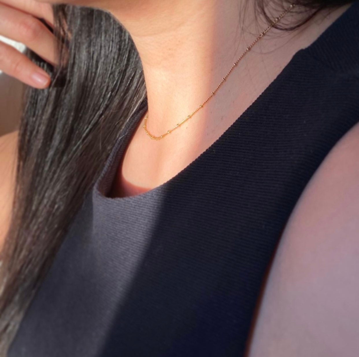 Satellite chain anklet 14K gold-filled - on model